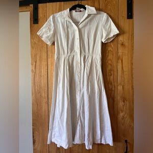 Talbots White Midi Dress with Button Detail
